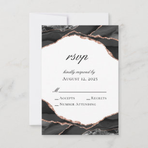 Cartons Réponse Élégant Agate noir blanc Rose or Mariage