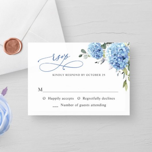 Cartons Réponse Elégant Aquarelle bleu Hydrangea Fleurs Mariage