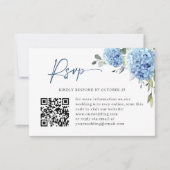 Cartons Réponse Elégant aquarelle bleu Hydrangea Mariage code QR (Devant)