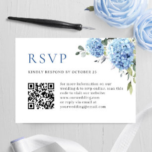 Cartons Réponse Elégant aquarelle bleu Hydrangea Mariage code QR