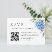 Cartons Réponse Elégant aquarelle bleu Hydrangea QR code Mariage (Debout devant)