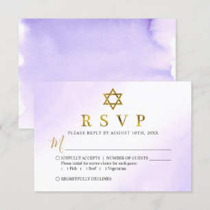 Cartons Réponse Elégant Aquarelle Pastel Purple Gold Bat mitzvah