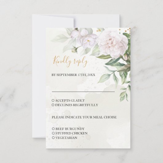 Cartons Réponse Elégant Aquarelle Verdure Fleurs blanches Mariage (Devant)