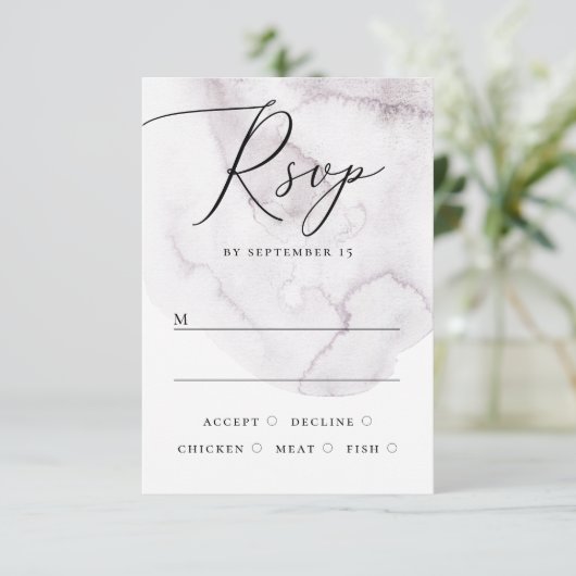 Cartons Réponse Elégant aquarelle violet foncé mariage de script (Debout devant)