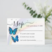 Cartons Réponse Elégant Argent Arc-en-ciel et Mariage Papillon ble (Debout devant)