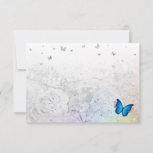 Cartons Réponse Elégant Argent Arc-en-ciel et Mariage Papillon ble (Dos)