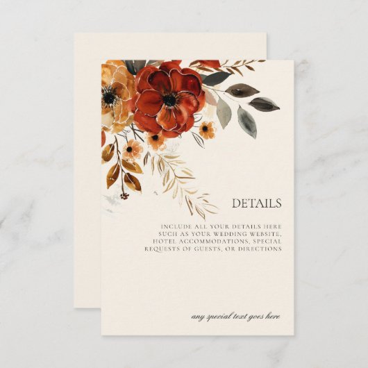 Cartons Réponse Élégant automne Floral Mariage Détails du boîtier (Devant / Derrière)