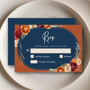Cartons Réponse Élégant automne orange marine floral mariage