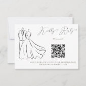 Cartons Réponse Élégant B&W Tux & Robe Mariage QR Code (Devant)