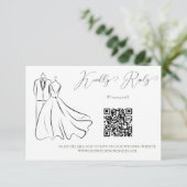Cartons Réponse Élégant B&W Tux & Robe Mariage QR Code (Debout devant)