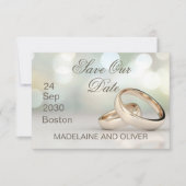 Cartons Réponse Elégant Bagues Or Photo Mariage Enregistrer La Dat (Devant)