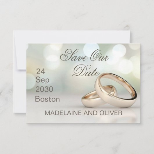 Cartons Réponse Elégant Bagues Or Photo Mariage Enregistrer La Dat (Devant)