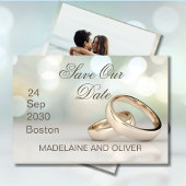 Cartons Réponse Elégant Bagues Or Photo Mariage Enregistrer La Dat