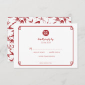 Cartons Réponse Elégant Bambou rouge et double bonheur chinois RSV (Devant / Derrière)