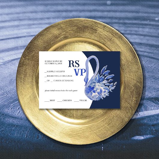 Cartons Réponse Elégant Beau Bleu Boho Swan Aquarelle