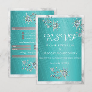 Cartons Réponse Élégant Bijou de Strass Sarcelle avec Bordure Marb