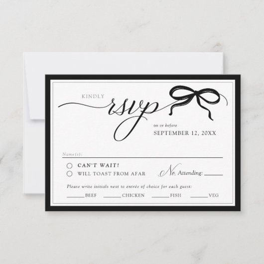 Cartons Réponse Elegant Black and White Bow Simple Classic Wedding (Devant)