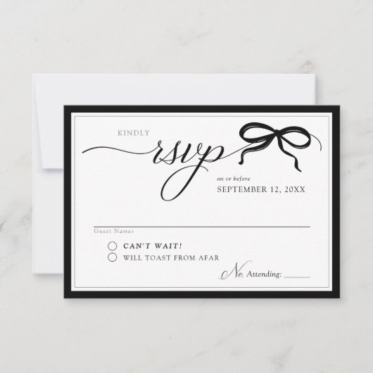 Cartons Réponse Elegant Black and White Bow Simple Modern Wedding (Devant)