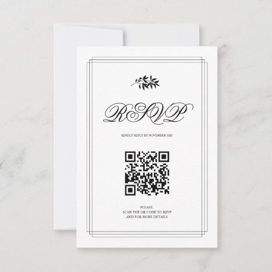 Cartons Réponse Elegant black and white branch and QR code wedding (Devant)