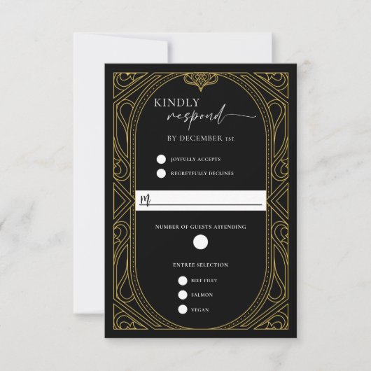 Cartons Réponse Elegant Black Faux Gold Art Deco Response Card (Devant)