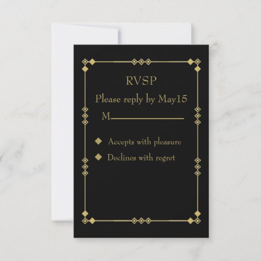 Cartons Réponse Elegant Black & Gold Art Deco RVSP (Devant)