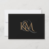 Cartons Réponse Élégant Black Gold Moderne Script Monogramme Maria (Dos)