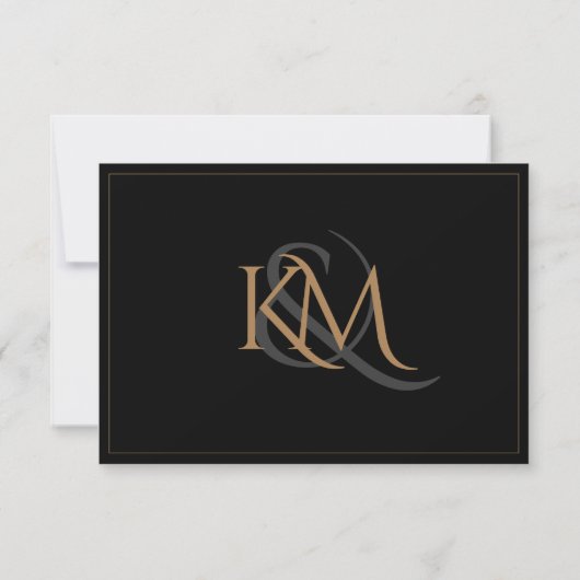 Cartons Réponse Élégant Black Gold Moderne Script Monogramme Maria (Dos)