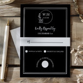 Cartons Réponse Elegant Black Line Drawing Monogram Wedding