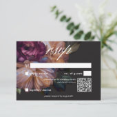 Cartons Réponse Elégant Black Moody Floral Mariage QR Code (Debout devant)