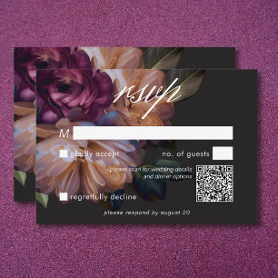 Cartons Réponse Elégant Black Moody Floral Mariage QR Code