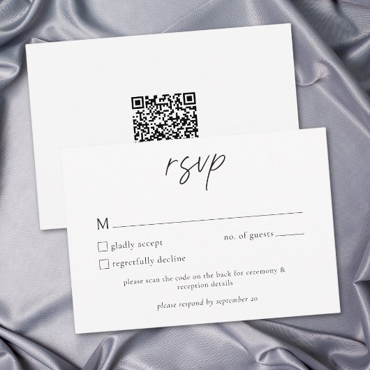 Cartons Réponse Elegant Black White Minimalist Wedding QR