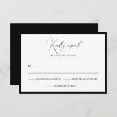 Cartons Réponse Elegant Black & White Monogram Bordered Wedding (Devant / Derrière)