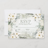 Cartons Réponse Elégant Blanc Floral Sage Vert Feuille Mariage RSV (Devant)