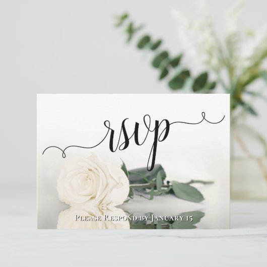 Cartons Réponse Elégant blanc ou ivoire reflétant Mariage Rose (Debout devant)