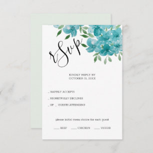 Cartons Réponse Elégant Bleu Dusty Et Aquarelle Florale De Monnaie