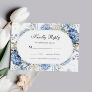 Cartons Réponse Elégant bleu Fleur sauvage aquarelle Mariage flora