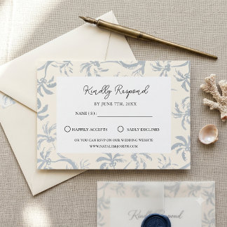 Cartons Réponse Élégant Bleu Poussiéreux Toile Tropicale Mariage C