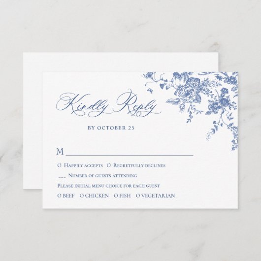 Cartons Réponse Elégant bleu Rose Garden Toile Mariage (Devant / Derrière)
