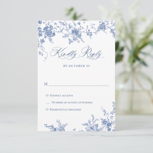 Cartons Réponse Elégant bleu Rose Garden Toile Mariage (Debout devant)