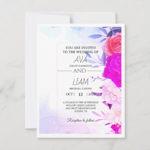 Cartons Réponse Élégant Bleu Turquoise Floral Aquarelle Mariage