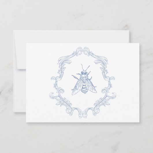 Cartons Réponse Elégant Blue Chinoiserie Bird & Crest Mariage (Dos)