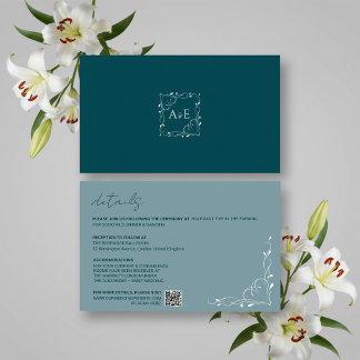 Cartons Réponse Elegant Blue Floral Wedding Details Card