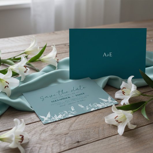 Cartons Réponse Elegant Blue Floral Wedding Save the Date Card