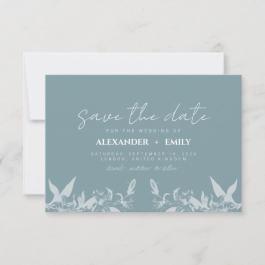Cartons Réponse Elegant Blue Floral Wedding Save the Date Card (Devant)