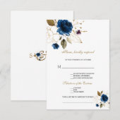 Cartons Réponse Élégant Blue Gold Floral Chanson Demande de Mariag (Devant / Derrière)