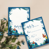 Cartons Réponse Elegant Blue Green Foliage Butterfly Wedding Reply