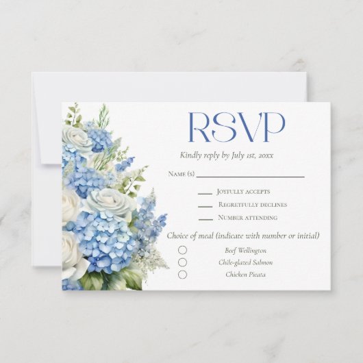 Cartons Réponse Elegant Blue Hydrangea Floral Meal Choice Wedding (Devant)