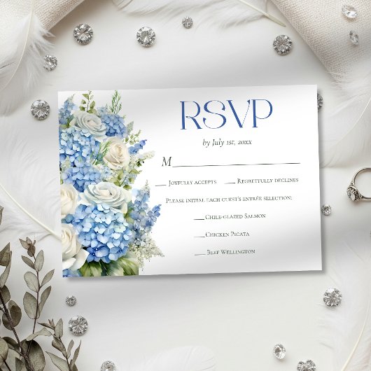 Cartons Réponse Elegant Blue Hydrangea Floral Meal Choice Wedding