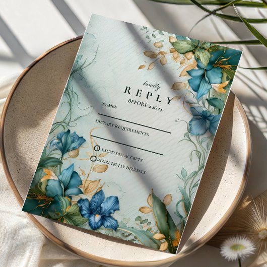 Cartons Réponse Elegant Blue Lily Botanical Wedding