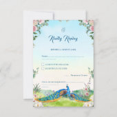 Cartons Réponse Elegant Blue Peacock Floral Wedding Theme (Devant)